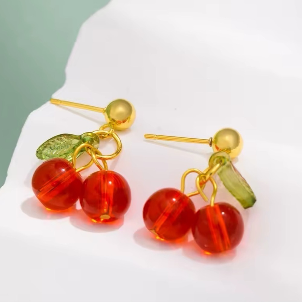 Petite Cherry Red Drop Earrings - Picture 3 of 9